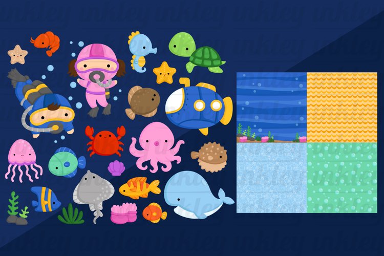 Doodle Sea Animals Clipart - Cute Animals Clip Art