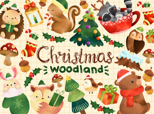 Watercolor Christmas Animal Clipart - Christmas Clip Art