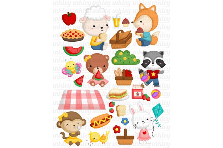 Animal Having Picnic Clipart - Cute Animal Clip Art