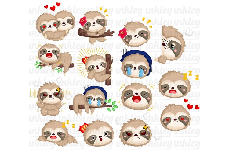 Emotional Cute Sloth Clipart - Sloth on a Tree Clipart