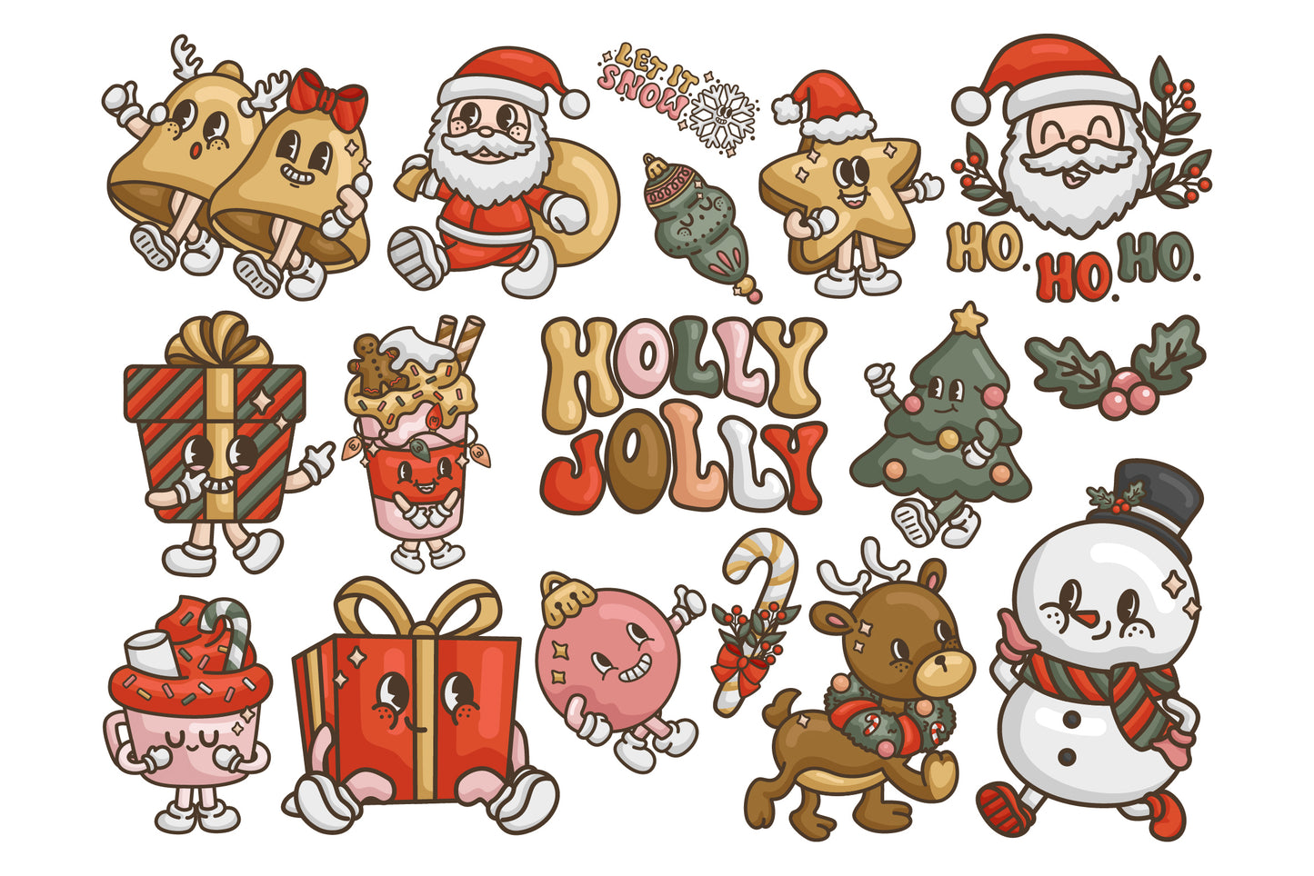 Retro Character Christmas Clipart - Holiday Clip Art