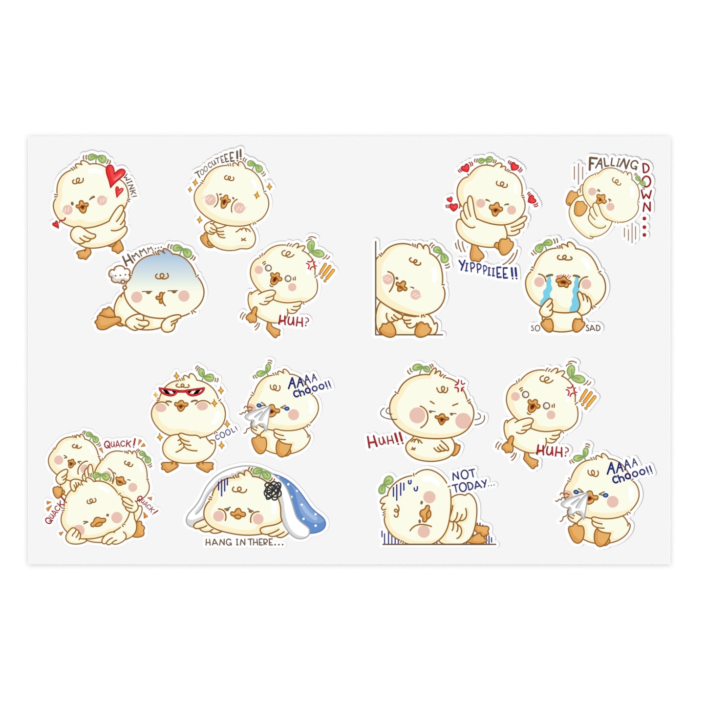 Cute Duck Emoji Sticker Sheet — Expressive Kawaii Planner & Laptop Decals
