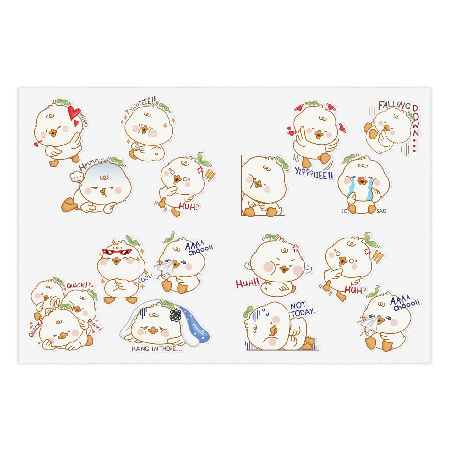 Cute Duck Emoji Sticker Sheet — Expressive Kawaii Planner & Laptop Decals
