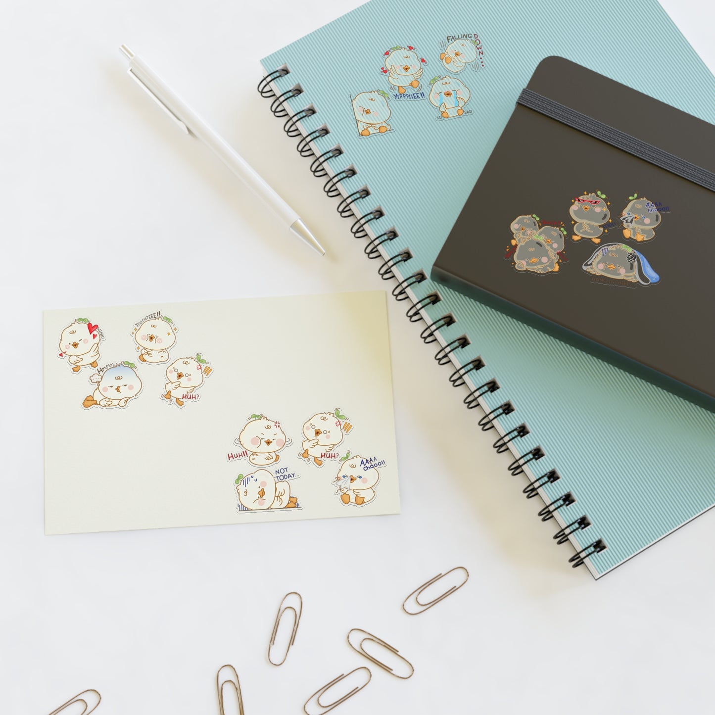 Cute Duck Emoji Sticker Sheet — Expressive Kawaii Planner & Laptop Decals