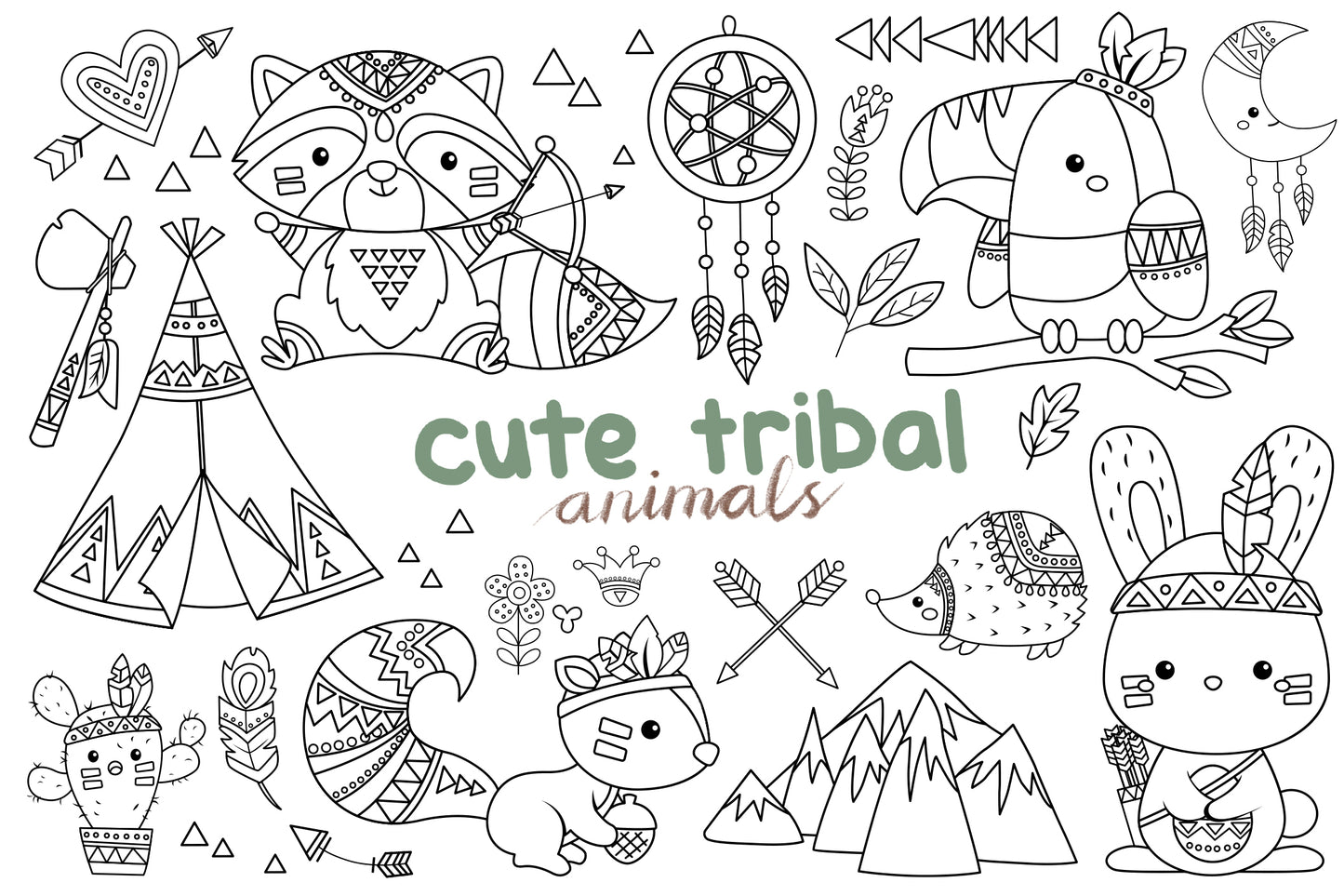 Tribal Animal Clipart - Cute Animal Clipart Coloring