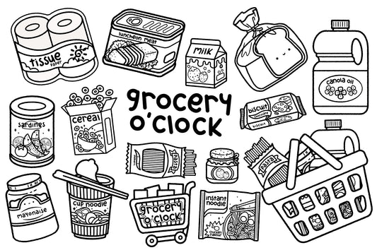 Handdrawn Grocery Clipart - Doodle Shopping Coloring