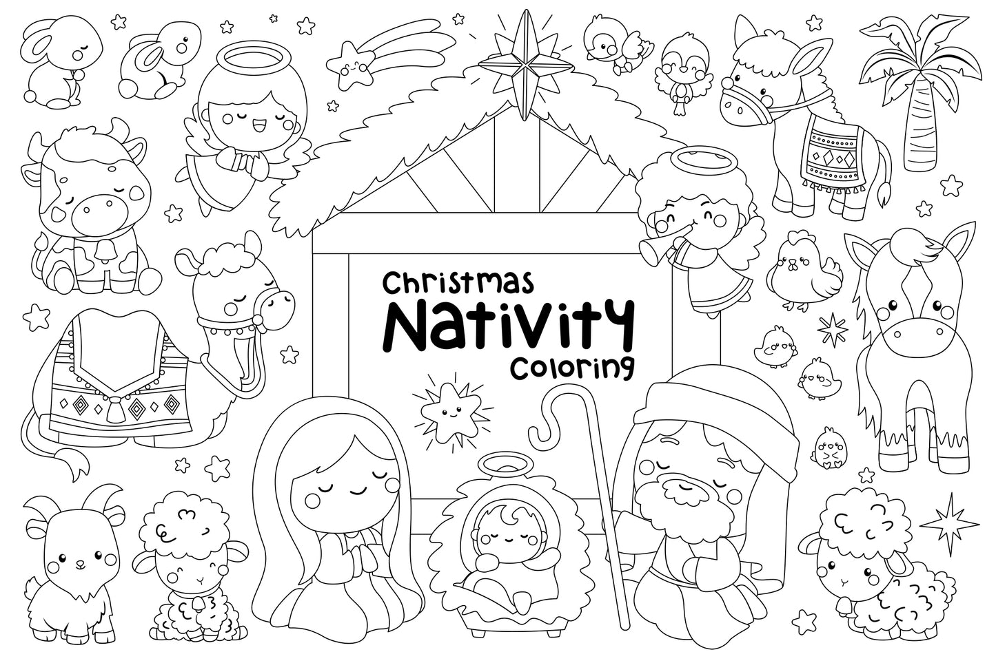 Christmas Nativity Clipart - Cute Animal Clip Art Coloring