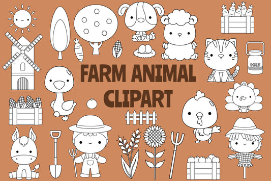 Doodle Cute Farm Animals Clipart Coloring