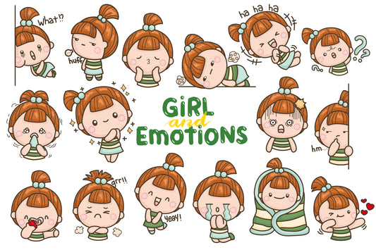 Girl and Emotions Clipart - Cute Kids Clip Art