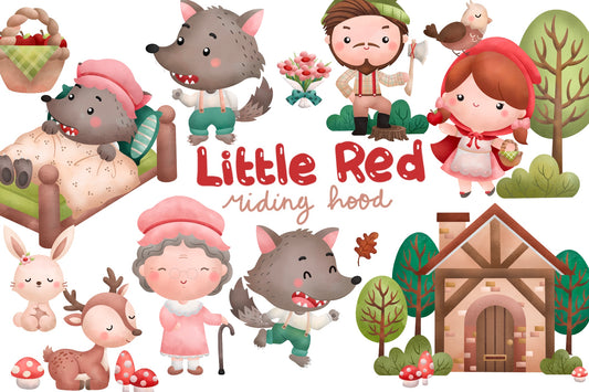 Watercolor Little Red Riding Hood Clipart
