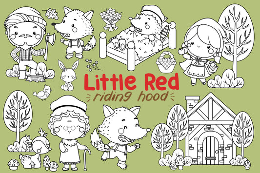 Little Red Riding Hood Clipart - Kids Story Coloring
