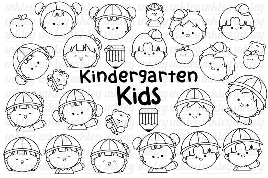 Kindergarten School Clipart - Cute Kids Coloring