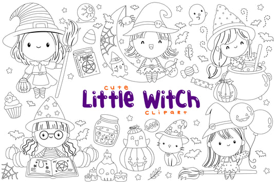 Cute Witch Clipart - Cute Halloween Clip Art Coloring