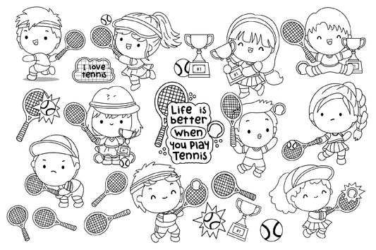 Tennis Clipart - Cute Kids Sports Clip Art Coloring