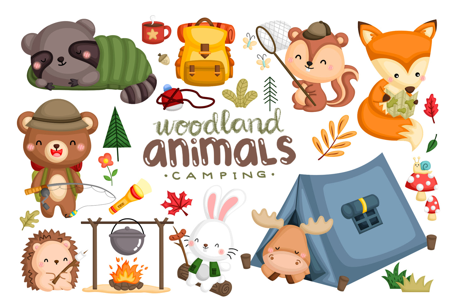 Animal and Camping Clipart - Cute Animal Camping