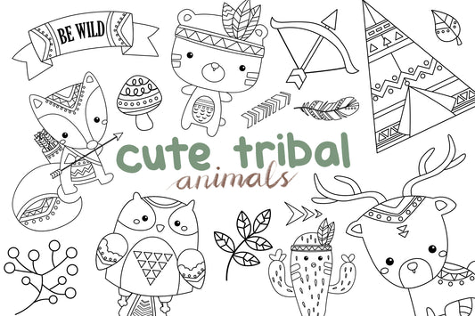 Tribal Animal Clipart - Cute Animal Clipart Coloring