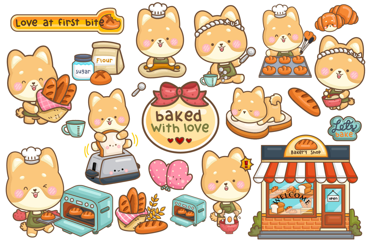 Dog and Bakery Clipart - Shiba Inu Clip Art