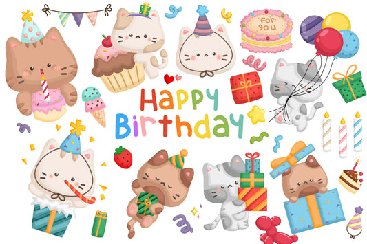 Birthday Cat Clipart - Birthday Party Clip Art
