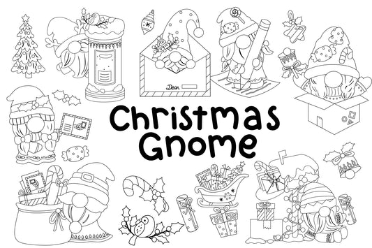Christmas Gnome Clipart - Cute Christmas Coloring