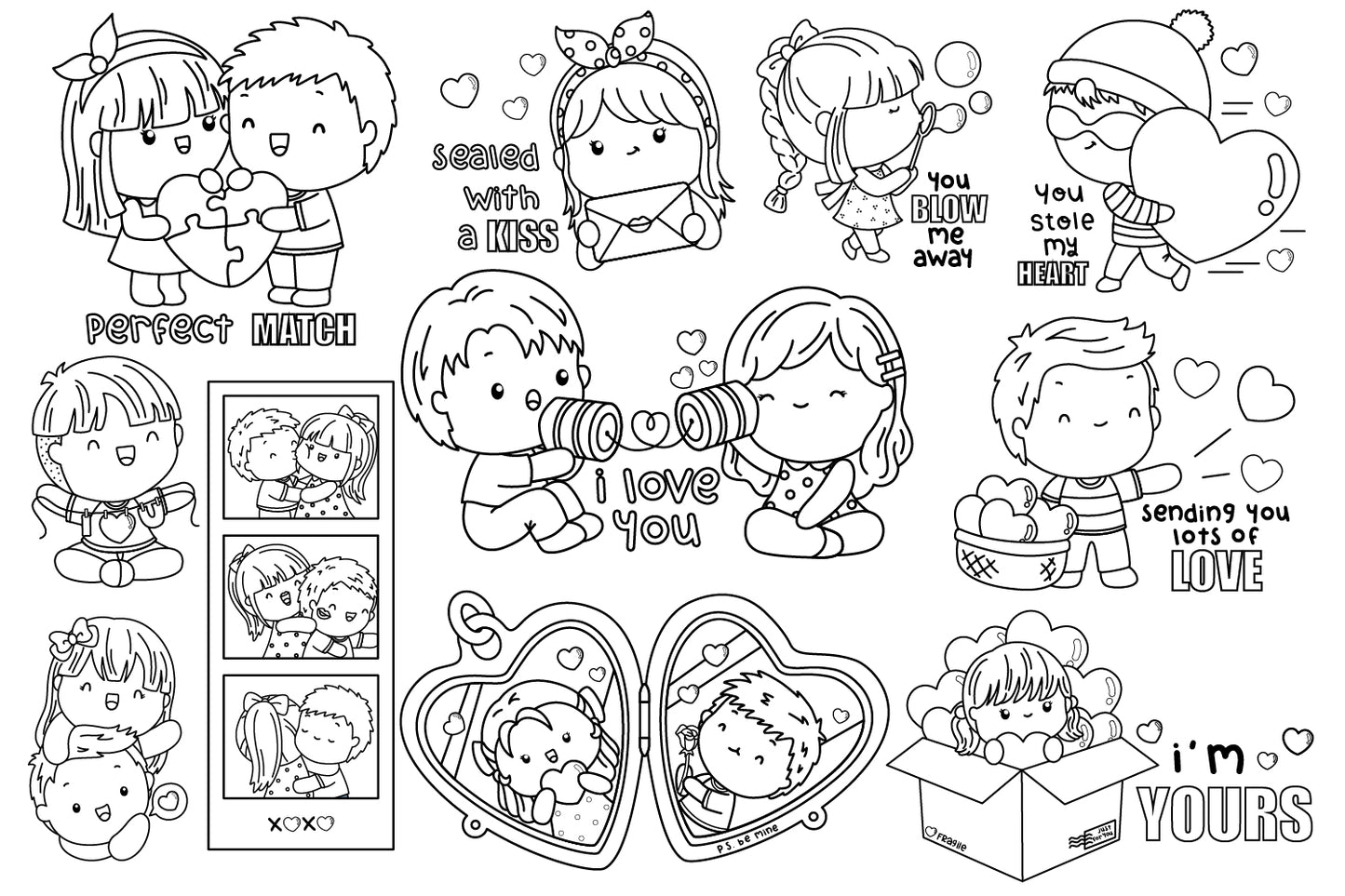 Valentine Couple Clipart - Cute Love Clip Art Coloring