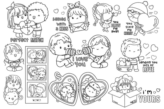Valentine Couple Clipart - Cute Love Clip Art Coloring