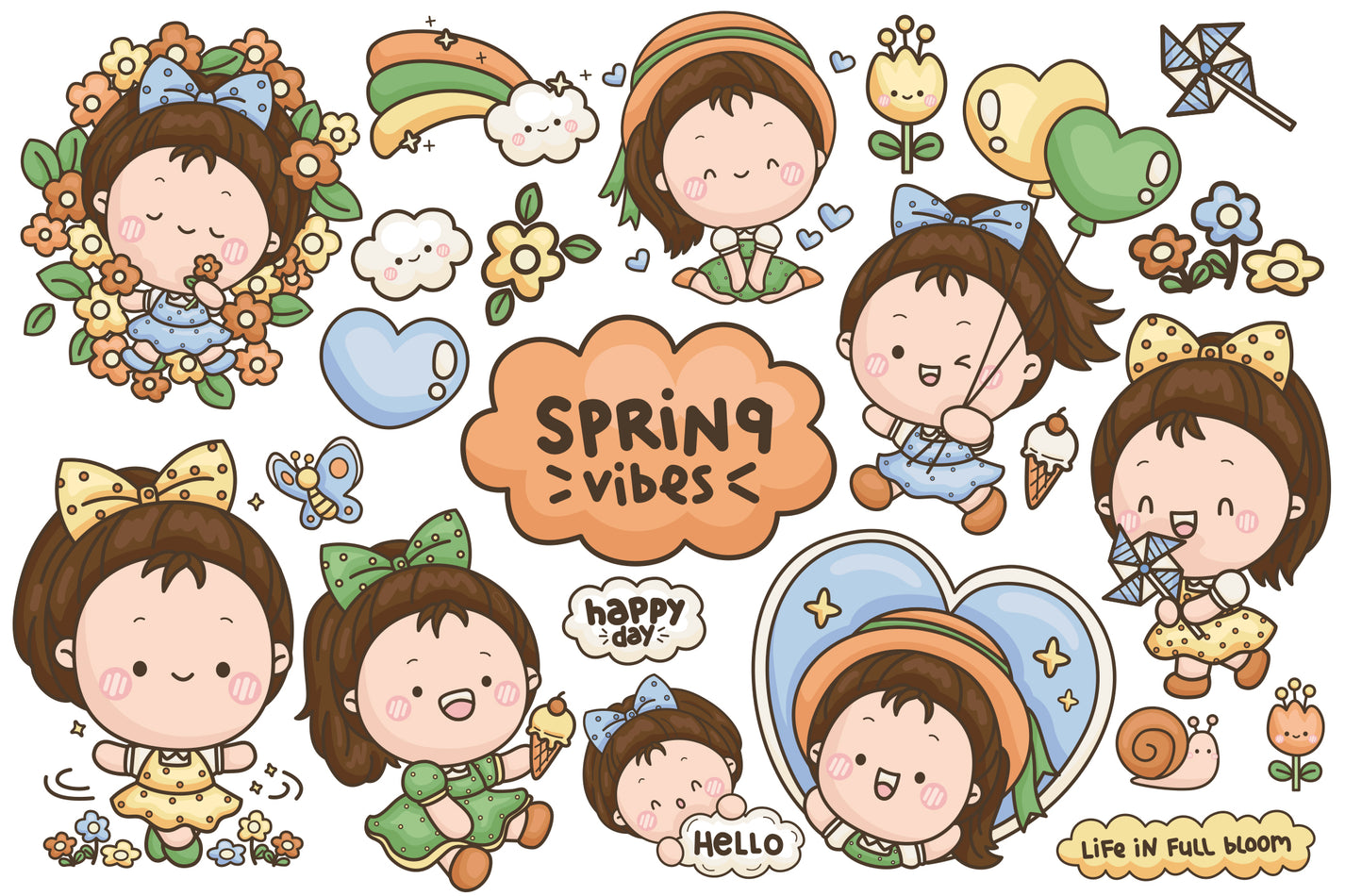 Spring Vibe Clipart - Cute Girl Clip Art – inkleystudio