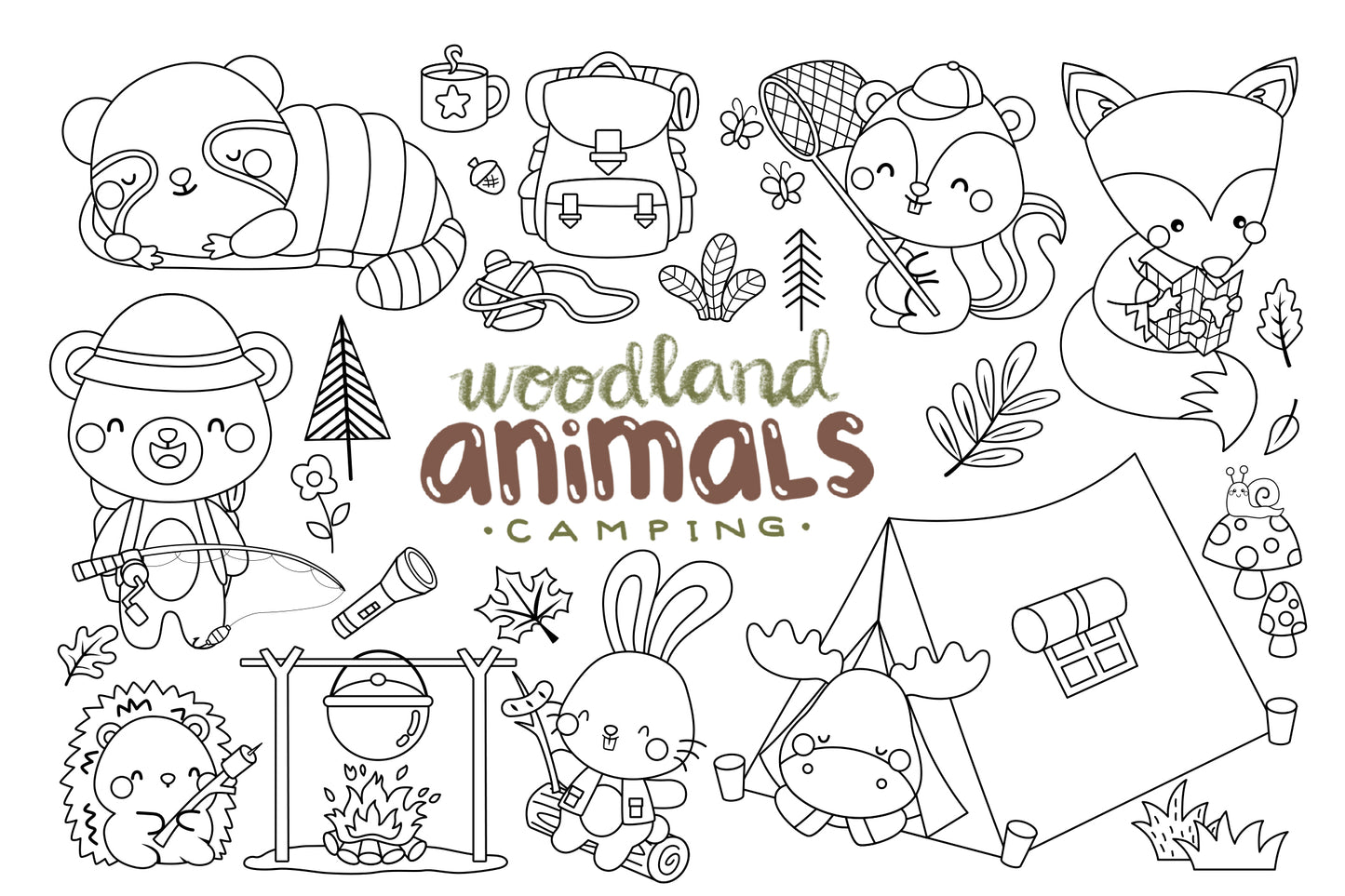 Animal and Camping Clipart - Cute Animal Coloring