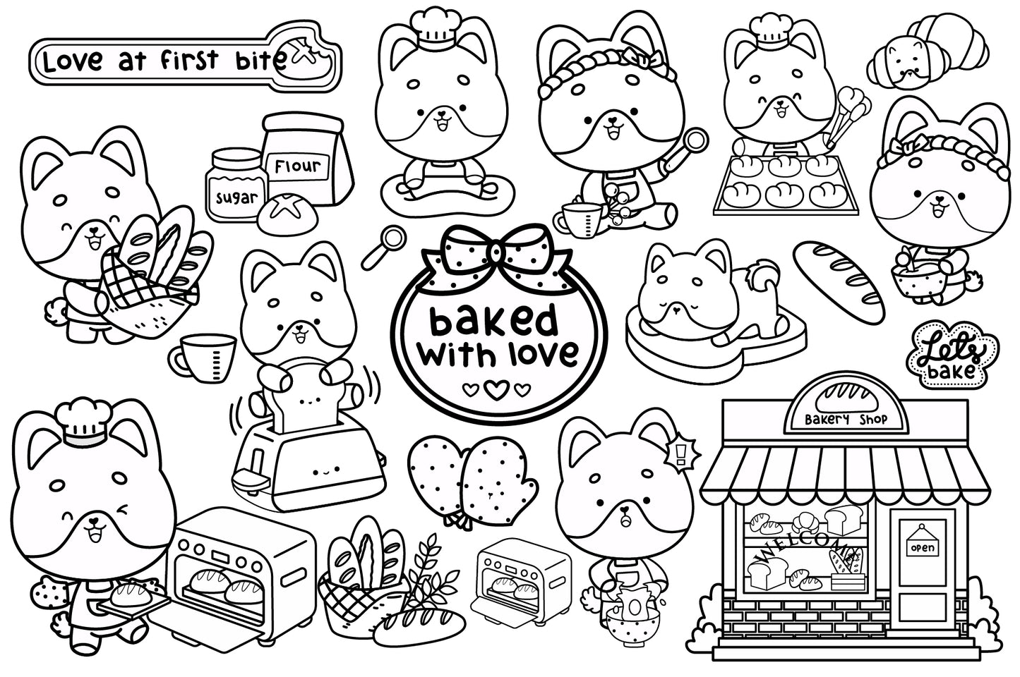 Dog and Bakery Clipart - Shiba Inu Clip Art