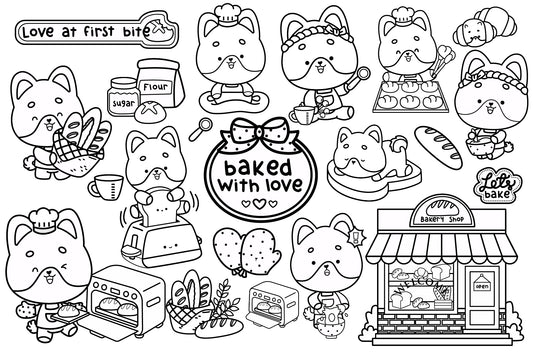 Dog and Bakery Clipart - Shiba Inu Clip Art