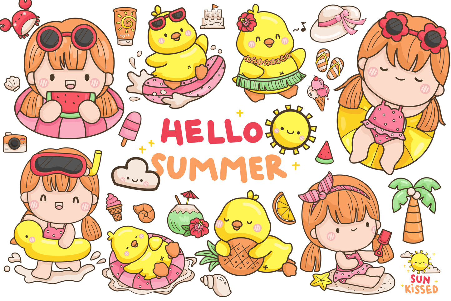 Cute Duck and Girl Clipart - Cute Summer Clip Art