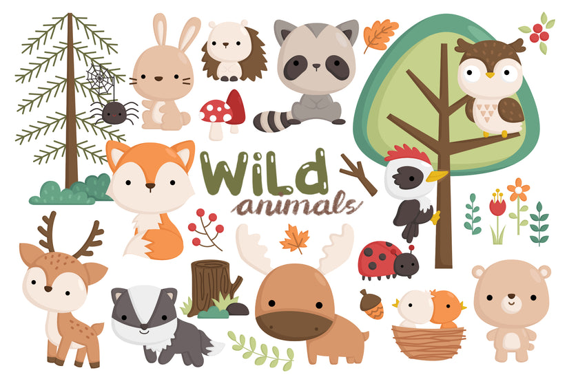 Wild Animals Clipart - Cute Jungle Safari Animals Clip Art – inkleystudio