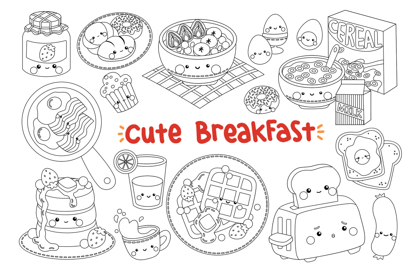 Cute Breakfast Clipart - Cute Food Clip Art Coloring