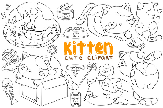 Cute Cats Clipart - Feline Animal Clip Art Coloring