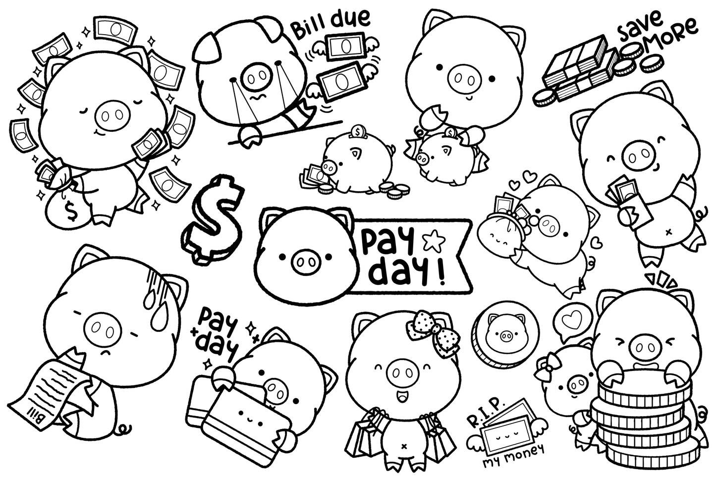 Piggy Payday Clipart - Animal Work Money Clip Art