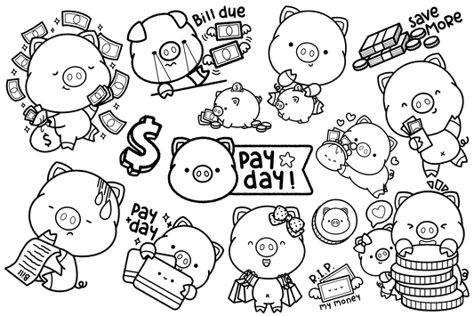 Piggy Payday Clipart - Animal Work Money Clip Art