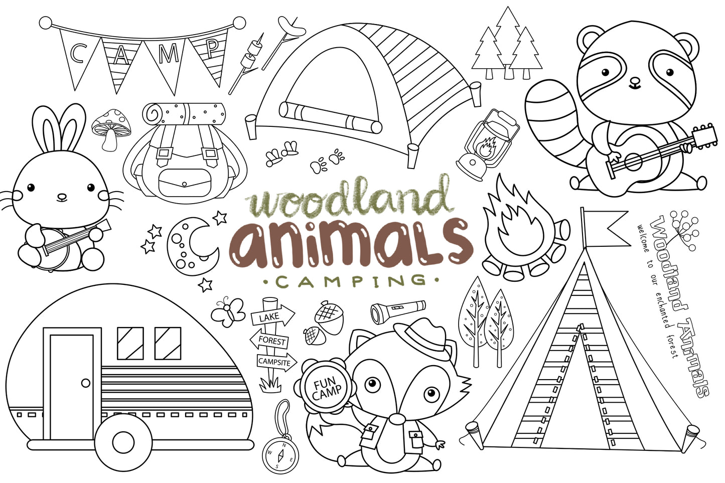 Animal and Camping Clipart Coloring