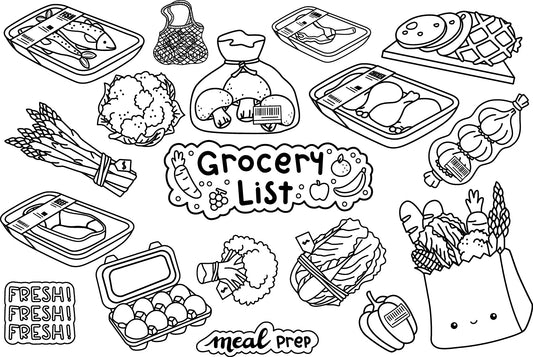 Grocery Clipart - Doodle Shopping Clip Art Coloring