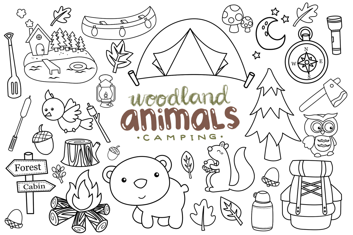 Animal in Camp Clipart - Cute Camping Clip Art Coloring
