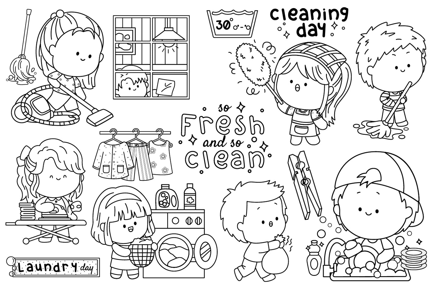 Daily Chores Clipart - Cleaning Clip Art Coloring