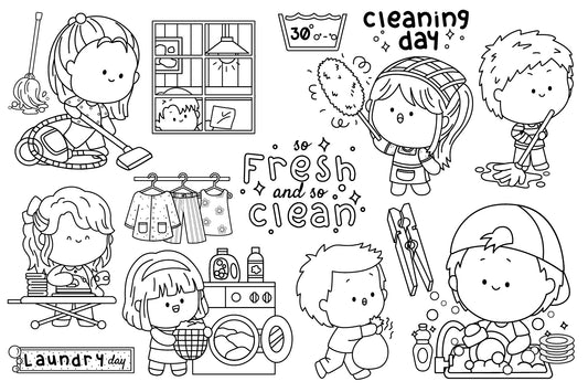 Daily Chores Clipart - Cleaning Clip Art Coloring