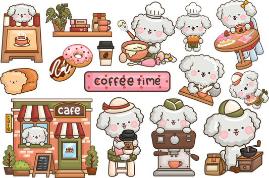 Dog and Cafe Clipart - White Poodles Clip Art