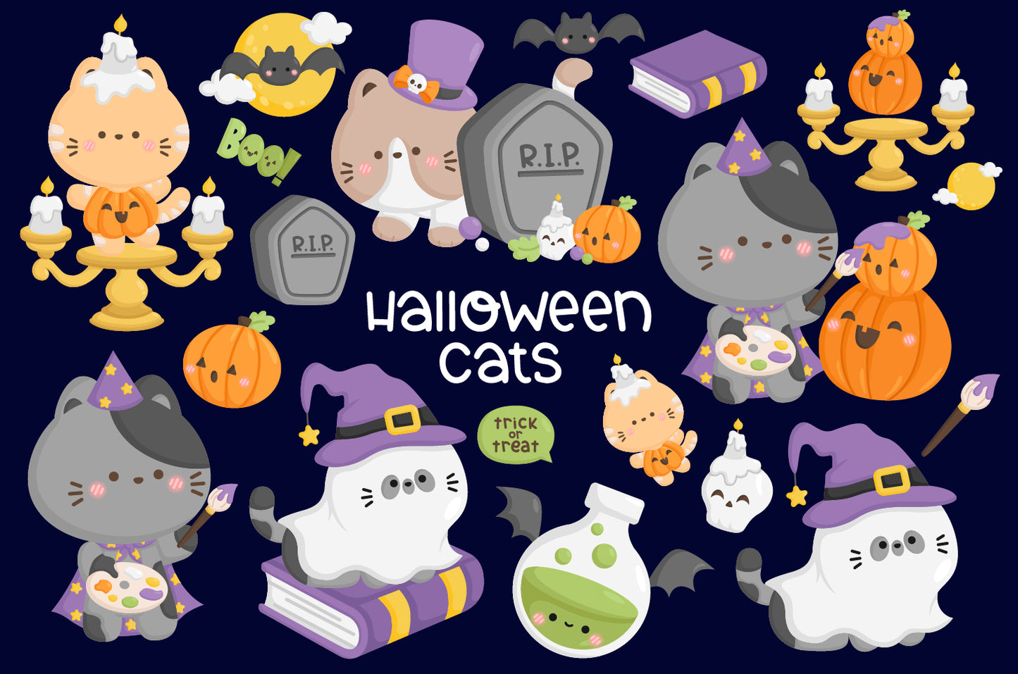 Cute Cat Clipart - Cute Halloween Clip Art