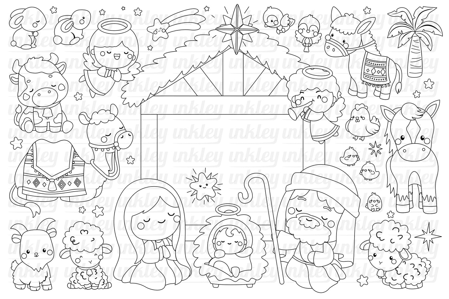Christmas Nativity Clipart - Cute Animal Clip Art Coloring