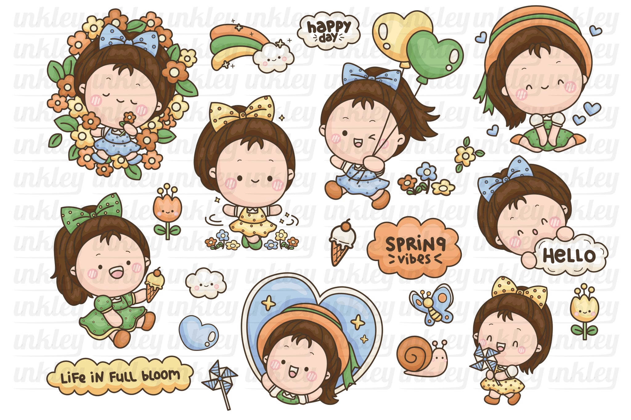 Spring Vibe Clipart - Cute Girl Clip Art – inkleystudio