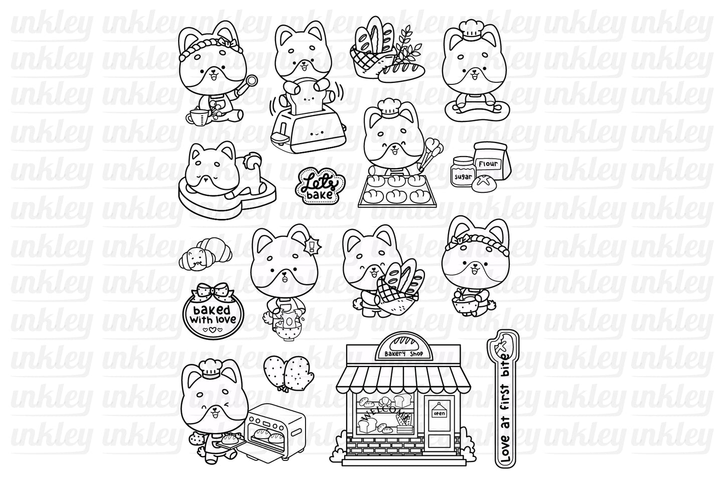 Dog and Bakery Clipart - Shiba Inu Clip Art