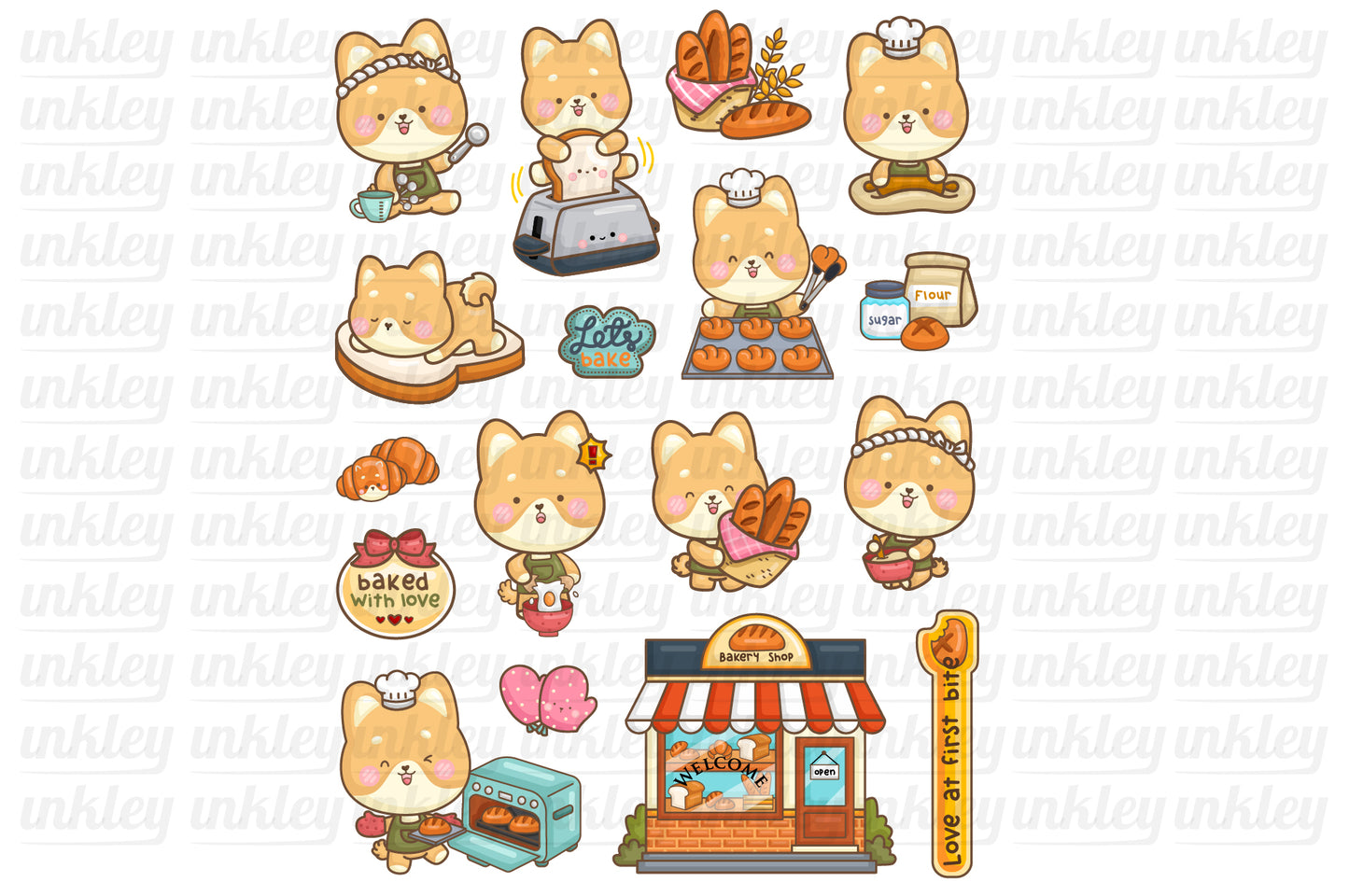 Dog and Bakery Clipart - Shiba Inu Clip Art