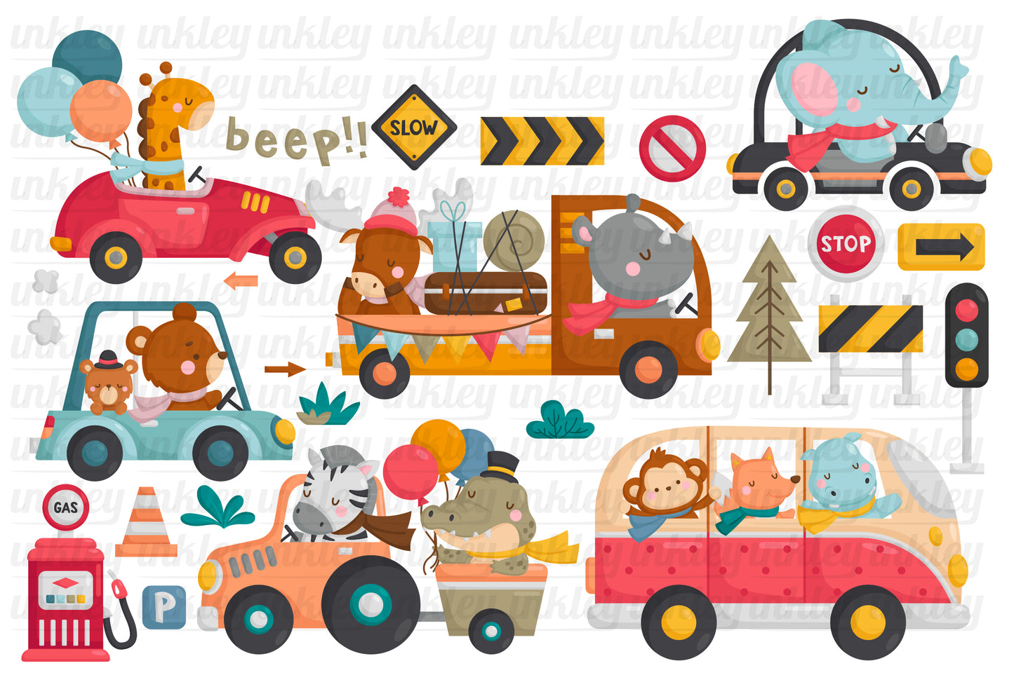 Animals Cars Clipart - Cute Safari Animals Clip Art