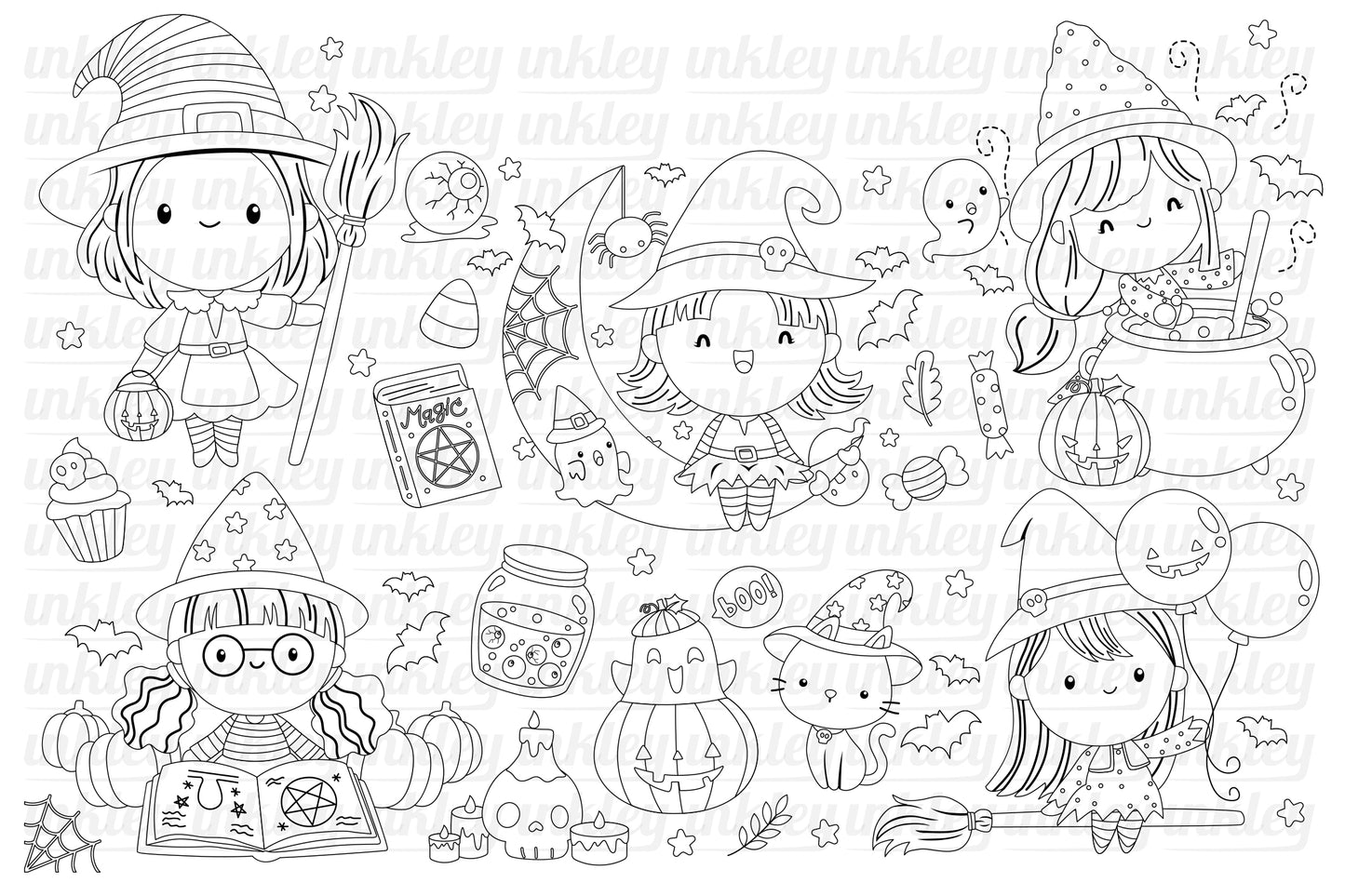 Cute Witch Clipart - Cute Halloween Clip Art Coloring