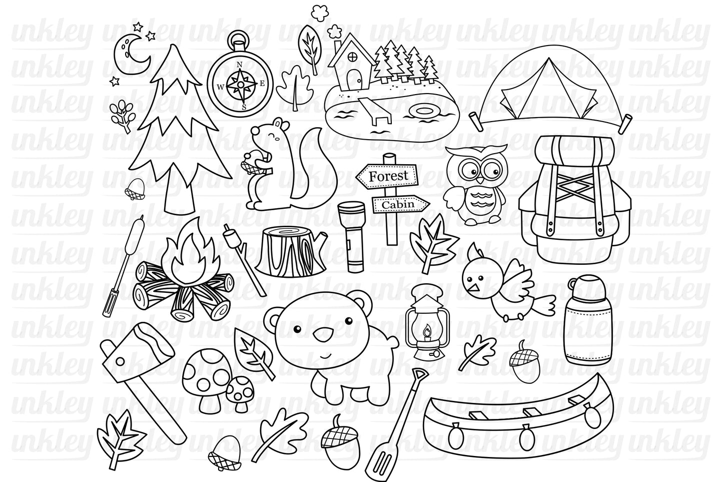Animal in Camp Clipart - Cute Camping Clip Art Coloring