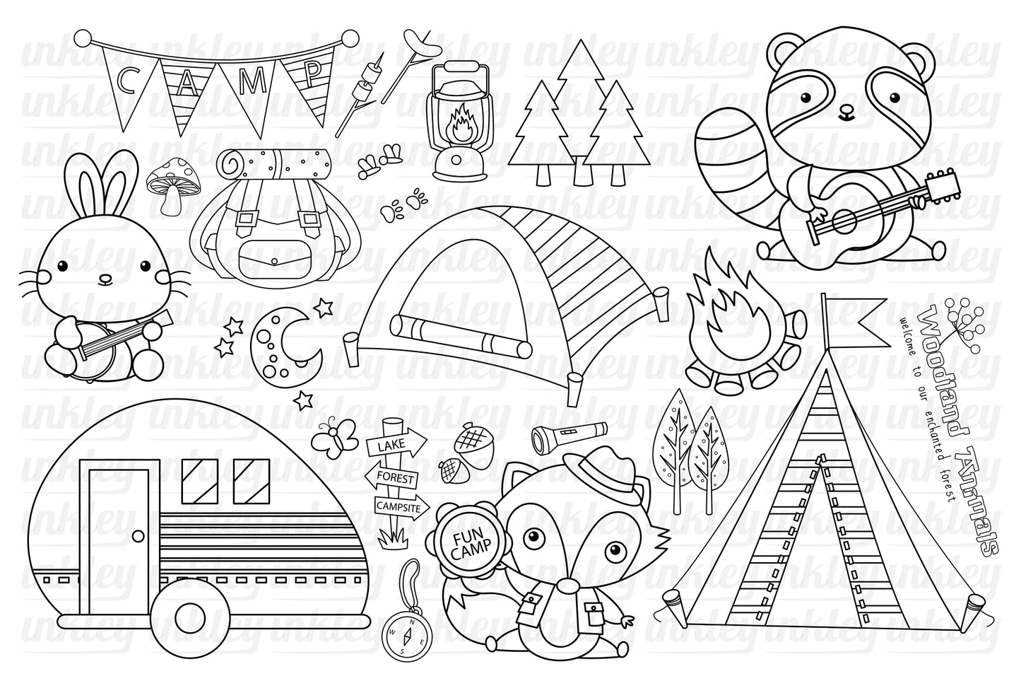 Animal and Camping Clipart Coloring